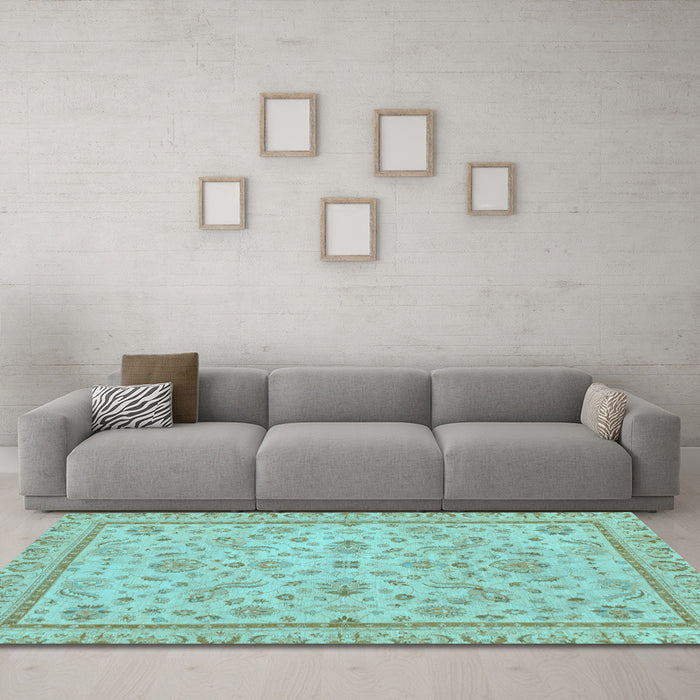 Machine Washable Oriental Light Blue Traditional Rug in a Living Room, wshabs3351lblu