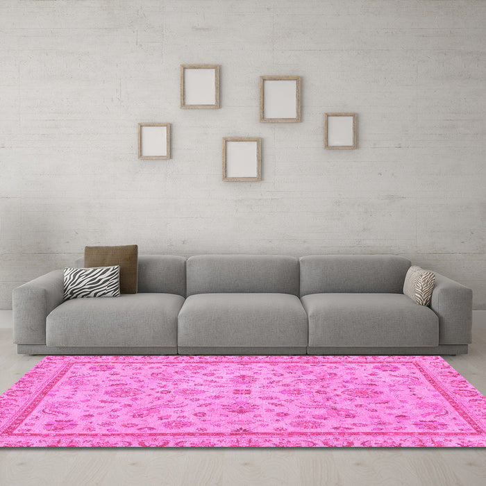 Machine Washable Oriental Pink Traditional Rug in a Living Room, wshabs3351pnk