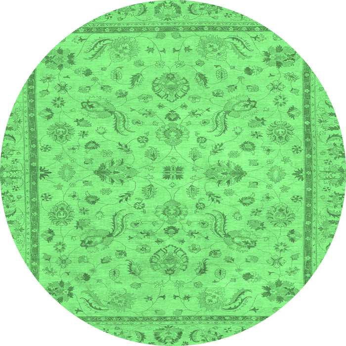 Round Machine Washable Oriental Emerald Green Traditional Area Rugs, wshabs3351emgrn