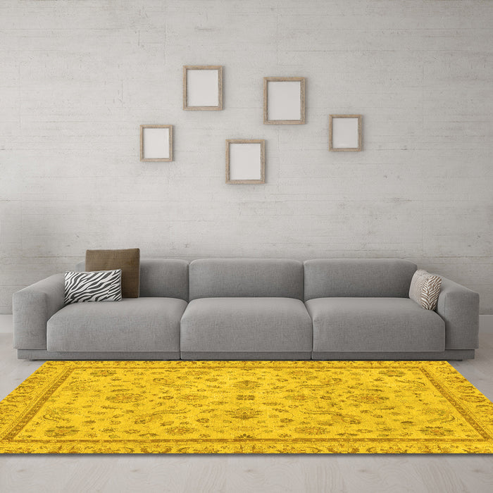 Machine Washable Oriental Yellow Traditional Rug in a Living Room, wshabs3351yw
