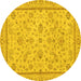 Round Machine Washable Oriental Yellow Traditional Rug, wshabs3351yw