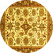 Round Machine Washable Abstract Yellow Modern Rug, wshabs3352yw