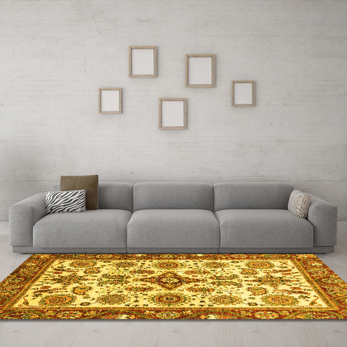 Machine Washable Abstract Yellow Modern Rug in a Living Room, wshabs3352yw