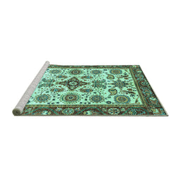 Sideview of Machine Washable Abstract Turquoise Modern Area Rugs, wshabs3352turq