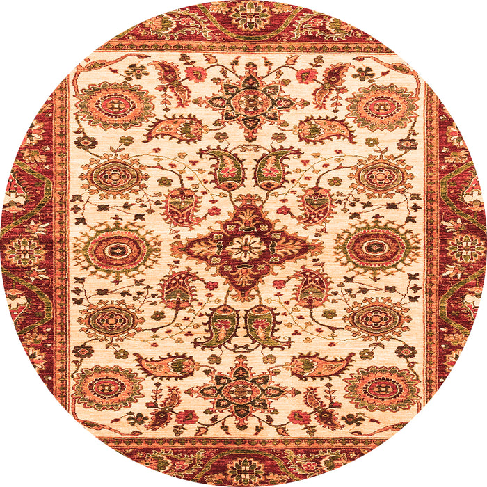 Round Machine Washable Abstract Orange Modern Area Rugs, wshabs3352org