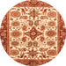 Round Machine Washable Abstract Orange Modern Area Rugs, wshabs3352org