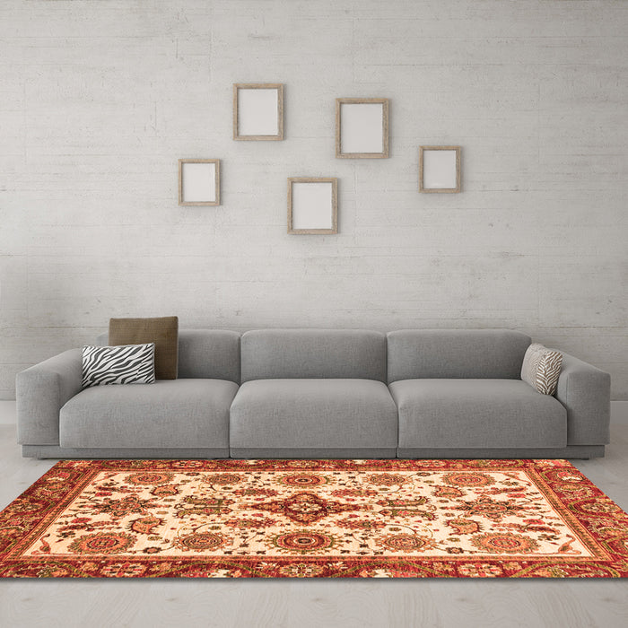 Machine Washable Abstract Orange Modern Area Rugs in a Living Room, wshabs3352org