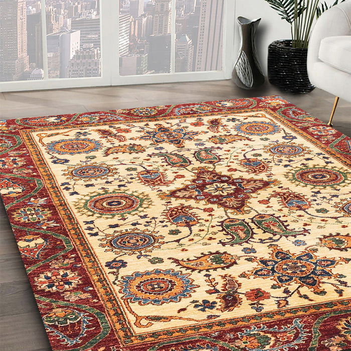 Abstract Fire Brick Red Modern Rug in Family Room, abs3352