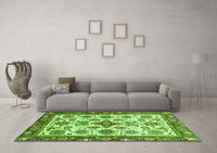 Machine Washable Abstract Green Modern Rug, wshabs3352grn