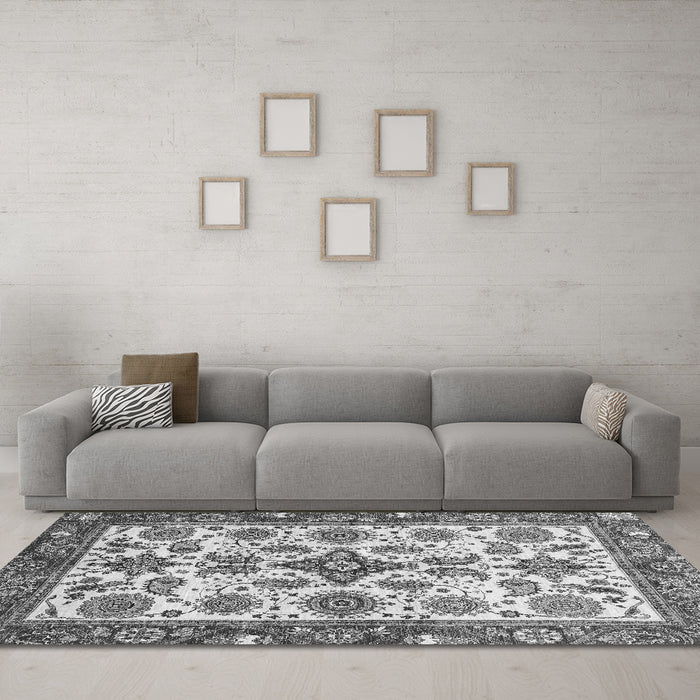 Machine Washable Abstract Gray Modern Rug in a Living Room,, wshabs3352gry