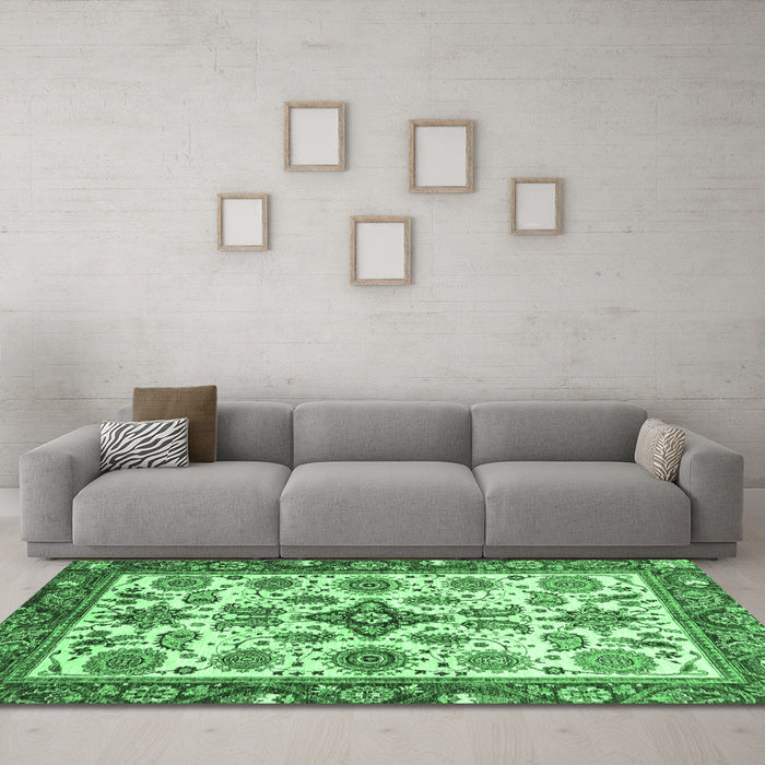 Machine Washable Abstract Emerald Green Modern Area Rugs in a Living Room,, wshabs3352emgrn