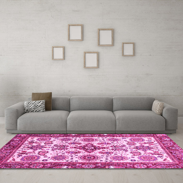 Machine Washable Abstract Pink Modern Rug in a Living Room, wshabs3352pnk