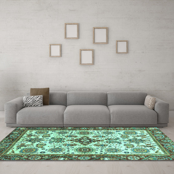 Machine Washable Abstract Turquoise Modern Area Rugs in a Living Room,, wshabs3352turq