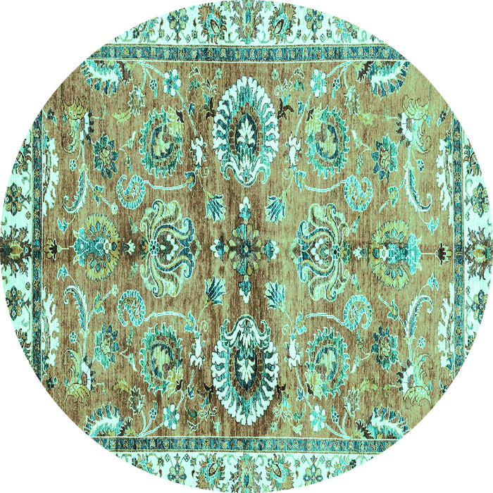 Round Machine Washable Oriental Turquoise Traditional Area Rugs, wshabs3353turq
