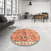 Round Machine Washable Abstract Red Rug in a Office, wshabs3353