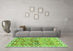 Machine Washable Oriental Green Traditional Area Rugs in a Living Room,, wshabs3353grn