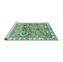 Sideview of Machine Washable Oriental Turquoise Traditional Area Rugs, wshabs3353turq