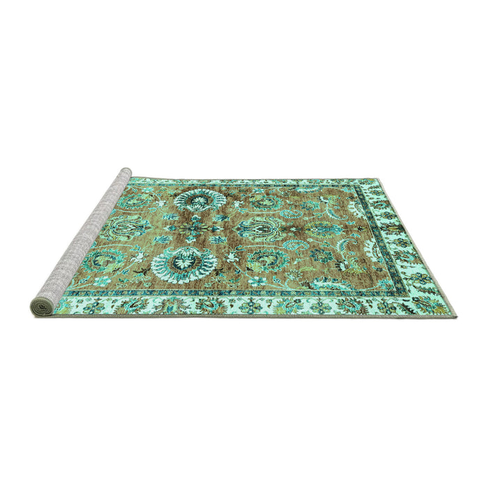 Sideview of Machine Washable Oriental Turquoise Traditional Area Rugs, wshabs3353turq