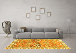 Machine Washable Oriental Yellow Traditional Rug in a Living Room, wshabs3353yw