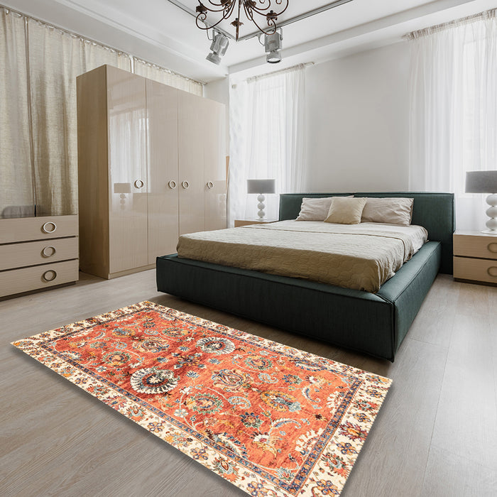Machine Washable Abstract Red Rug in a Bedroom, wshabs3353