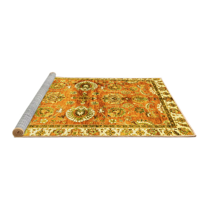 Sideview of Machine Washable Oriental Yellow Traditional Rug, wshabs3353yw