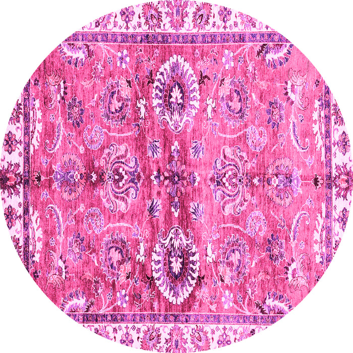 Round Machine Washable Oriental Pink Traditional Rug, wshabs3353pnk