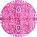 Round Machine Washable Oriental Pink Traditional Rug, wshabs3353pnk