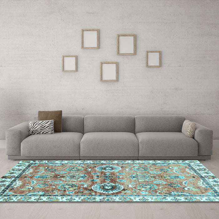 Machine Washable Oriental Light Blue Traditional Rug in a Living Room, wshabs3353lblu