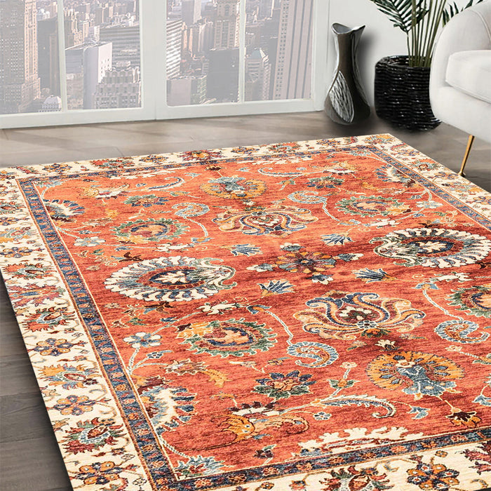 Machine Washable Abstract Red Rug in a Family Room, wshabs3353