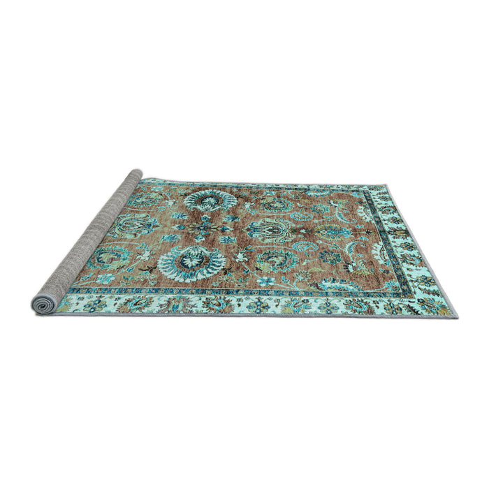 Sideview of Machine Washable Oriental Light Blue Traditional Rug, wshabs3353lblu