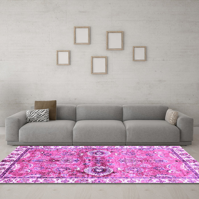 Machine Washable Oriental Purple Traditional Area Rugs in a Living Room, wshabs3353pur