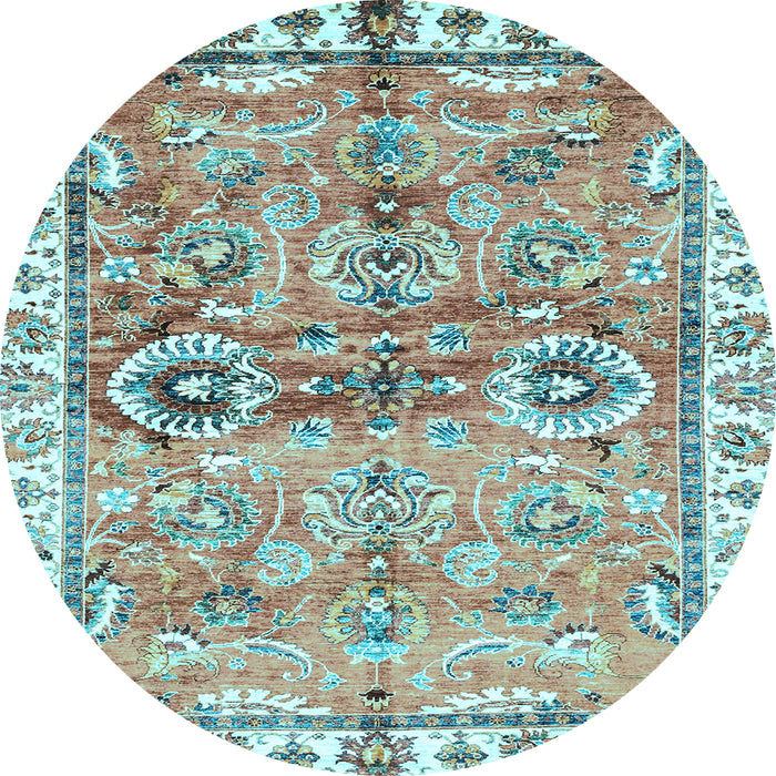 Round Oriental Light Blue Traditional Rug, abs3353lblu