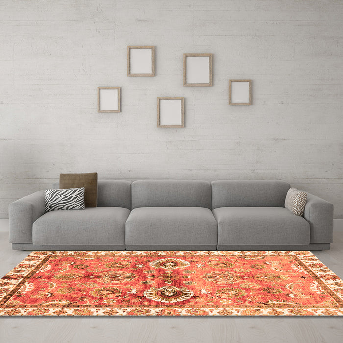 Machine Washable Oriental Orange Traditional Area Rugs in a Living Room, wshabs3353org