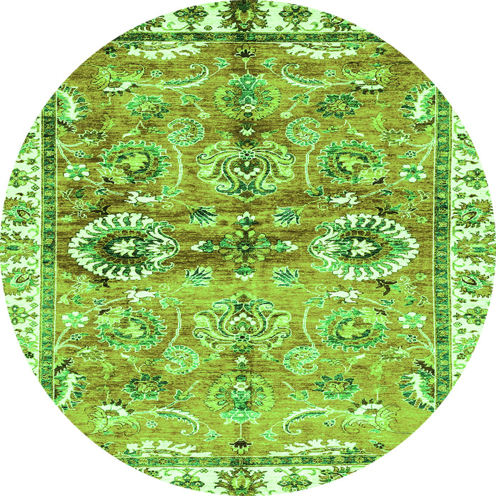 Round Machine Washable Oriental Green Traditional Area Rugs, wshabs3353grn