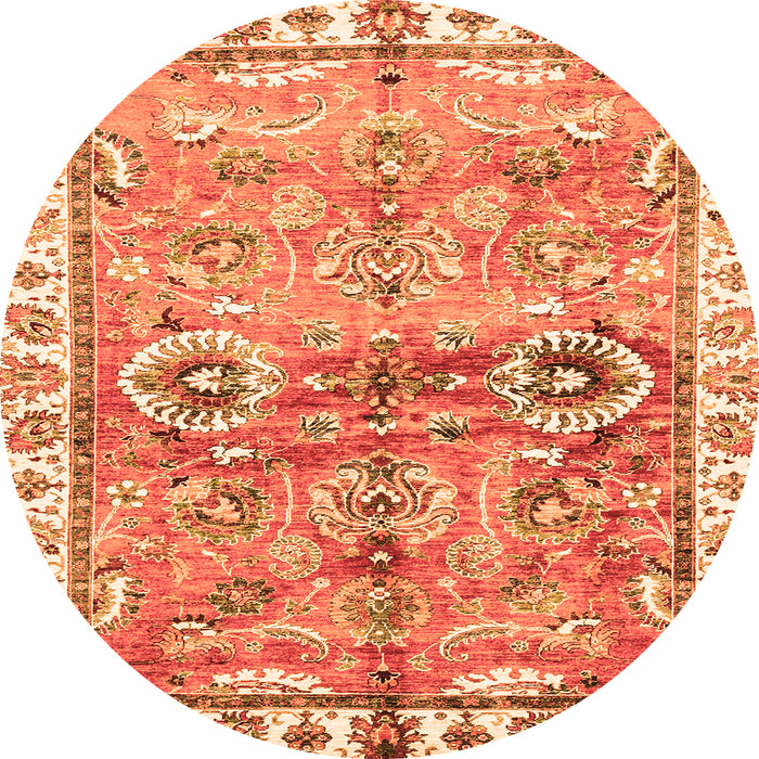 Round Oriental Orange Traditional Rug, abs3353org
