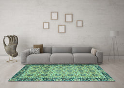 Machine Washable Abstract Turquoise Modern Area Rugs in a Living Room,, wshabs3354turq