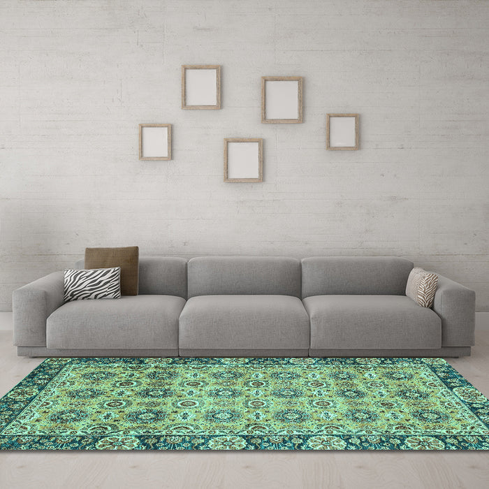 Machine Washable Abstract Turquoise Modern Area Rugs in a Living Room,, wshabs3354turq