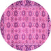 Round Machine Washable Abstract Pink Modern Rug, wshabs3354pnk