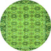 Round Machine Washable Abstract Green Modern Area Rugs, wshabs3354grn