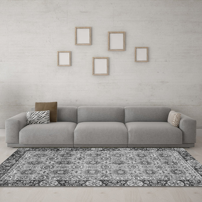 Machine Washable Abstract Gray Modern Rug in a Living Room,, wshabs3354gry