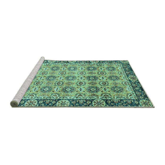 Sideview of Machine Washable Abstract Turquoise Modern Area Rugs, wshabs3354turq