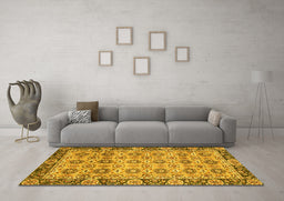 Machine Washable Abstract Yellow Modern Rug in a Living Room, wshabs3354yw