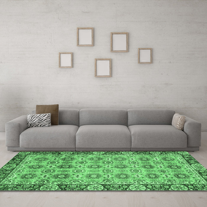 Machine Washable Abstract Emerald Green Modern Area Rugs in a Living Room,, wshabs3354emgrn