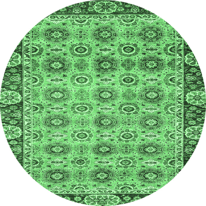 Round Machine Washable Abstract Emerald Green Modern Area Rugs, wshabs3354emgrn