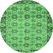 Round Machine Washable Abstract Emerald Green Modern Area Rugs, wshabs3354emgrn