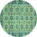 Round Machine Washable Abstract Turquoise Modern Area Rugs, wshabs3354turq