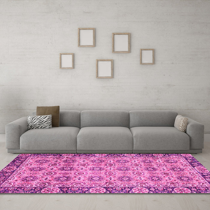 Machine Washable Abstract Pink Modern Rug in a Living Room, wshabs3354pnk