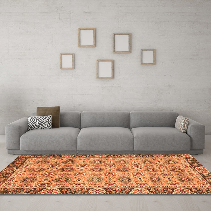 Machine Washable Abstract Orange Modern Area Rugs in a Living Room, wshabs3354org