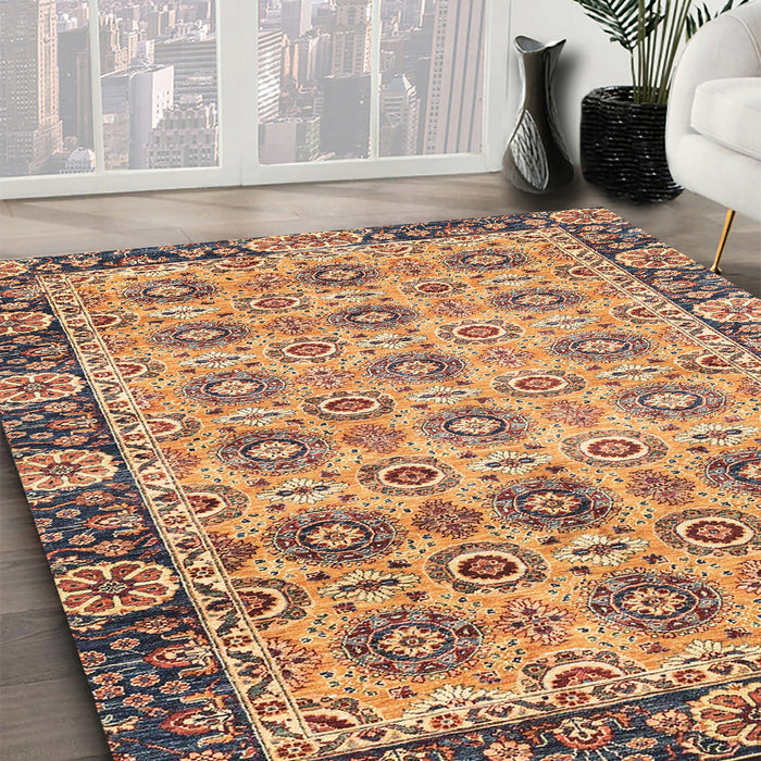 Machine Washable Abstract Chestnut Brown Rug in a Family Room, wshabs3354