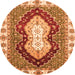 Round Machine Washable Abstract Orange Modern Area Rugs, wshabs3355org